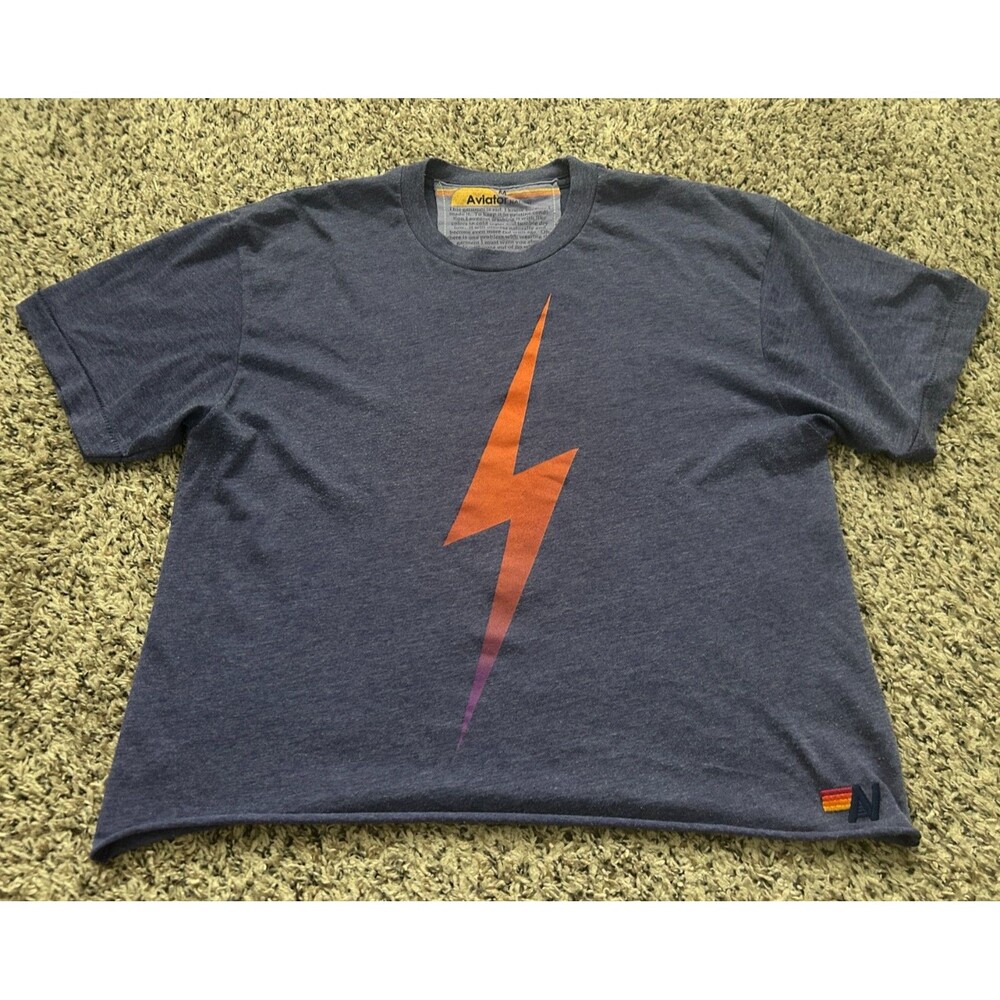 Aviator Nation Lightning Bolt T Shirt Medium Blue Boxy Made in USA